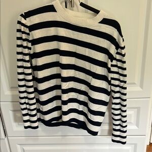 L.L. Bean White and Blue Crew Neck Sweater Nautical Stripes